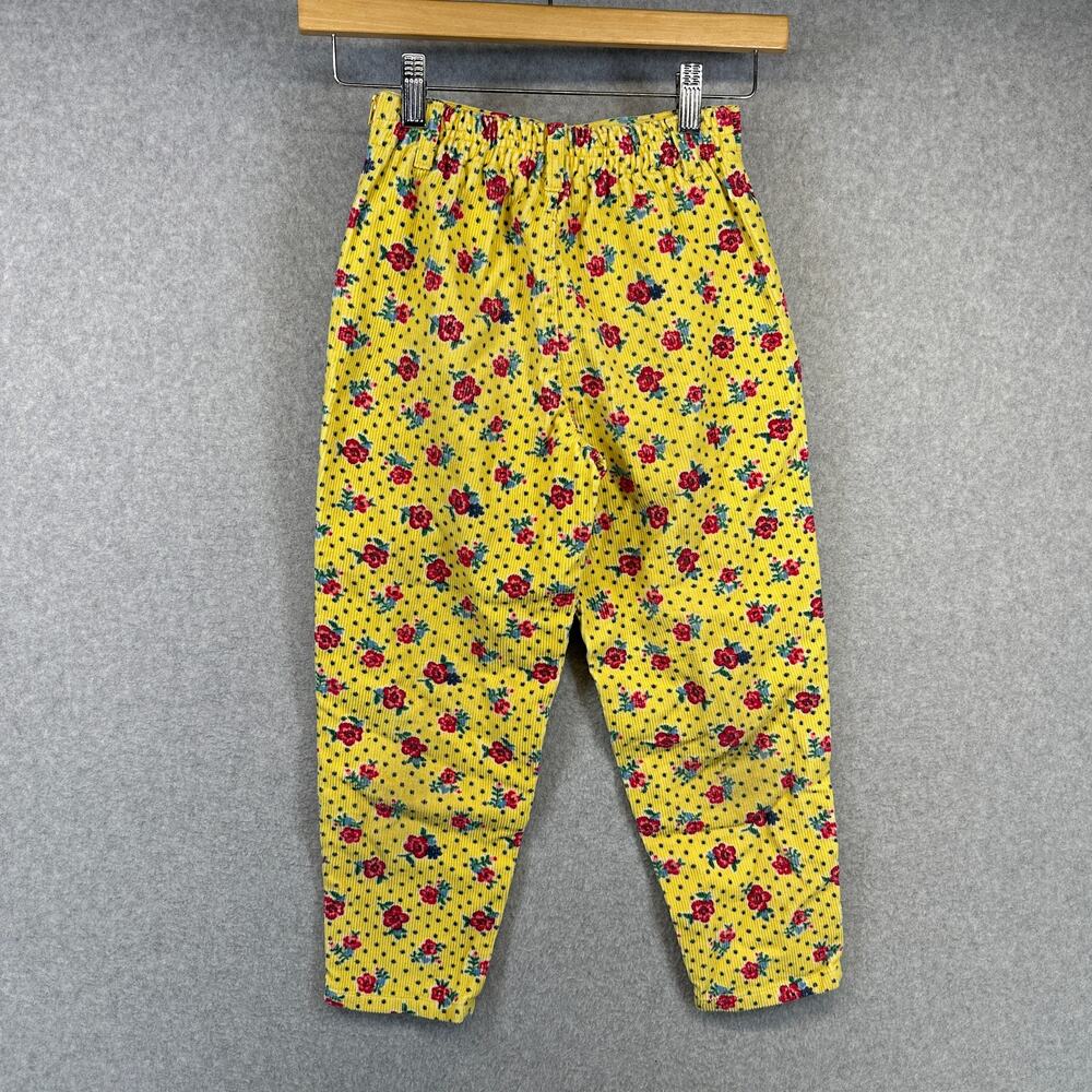 United Colors of Benetton Pants Girls Size 32 6 Yellow Floral Corduroy Side Zip - Picture 2 of 13